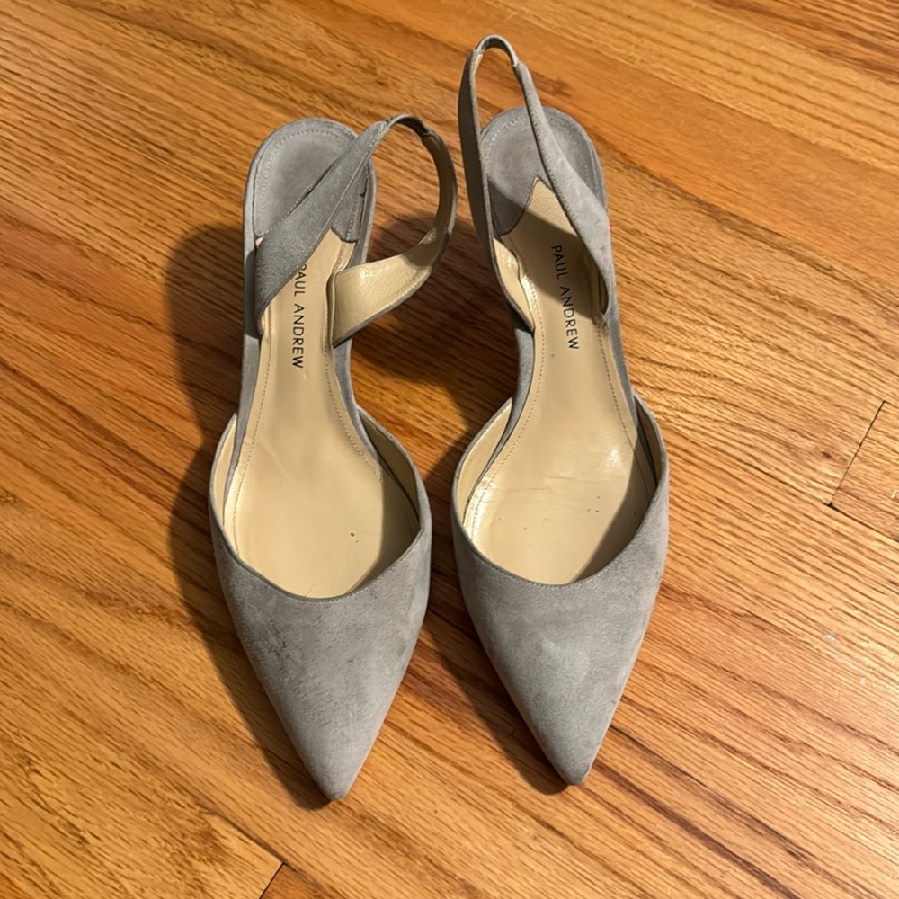 Paul Andrew Grey Suede Kitten Heel Slingbacks 39.5